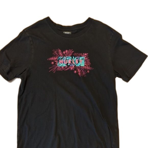 Hurley T-shirt Men's Size Medium Black Hawaiian T-Shirt Short Sleeve - Picture 2 of 7